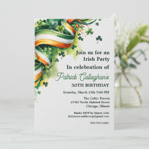 Irish Flag Ribbon Shamrock Green White Orange Invitation