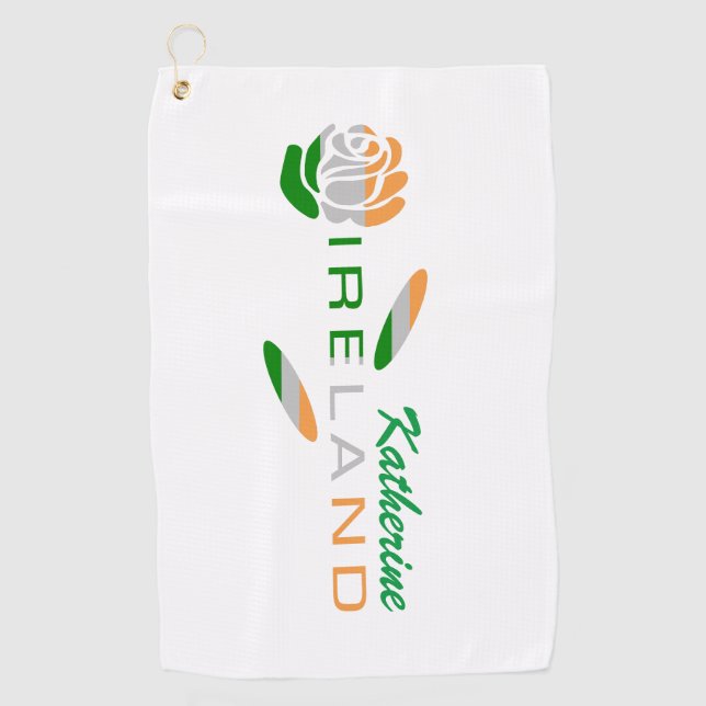 Irish Flag Rose Personalized Golf Towel (Front)