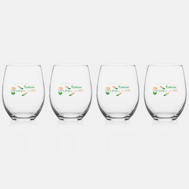 Irish Flag Rose Personalized Stemless Wine Glass (Front)