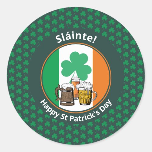 Irish Flag Shamrock Beers St Patricks Day Classic Round Sticker