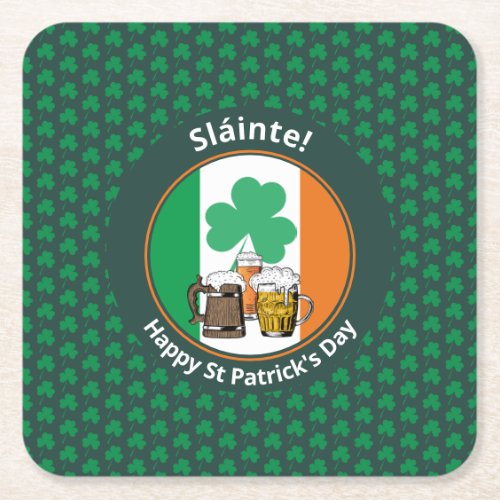 Irish Flag Shamrock Beers St Patricks Day Square Paper Coaster