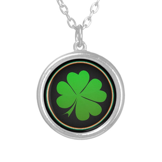 Irish Flag, Shamrock, Ireland St Patrick fashion Silver Plated Necklace (Front)