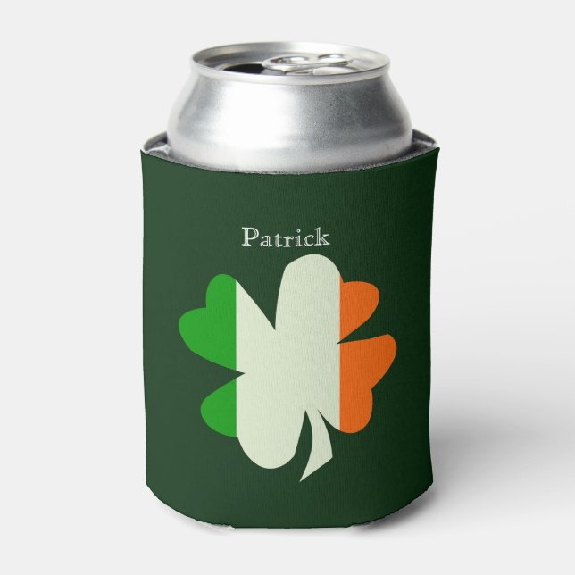 Irish Flag Shamrock Personalized Can Cooler (Can Front)