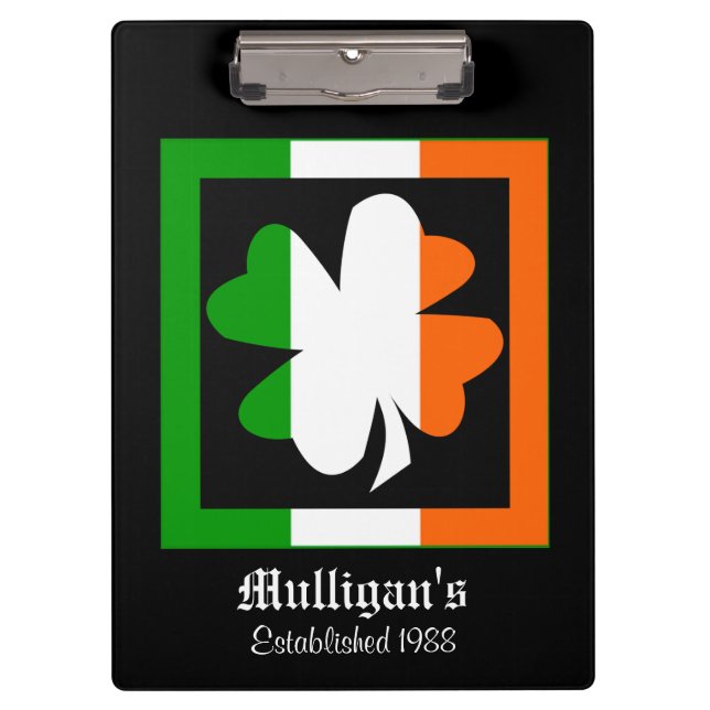 Irish Flag Shamrock Personalized Clipboard (Front)
