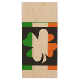 Irish Flag Shamrock Personalized Wood Flash Drive