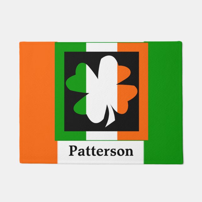 Irish Flag Shamrock Square Personalized Doormat (Front)