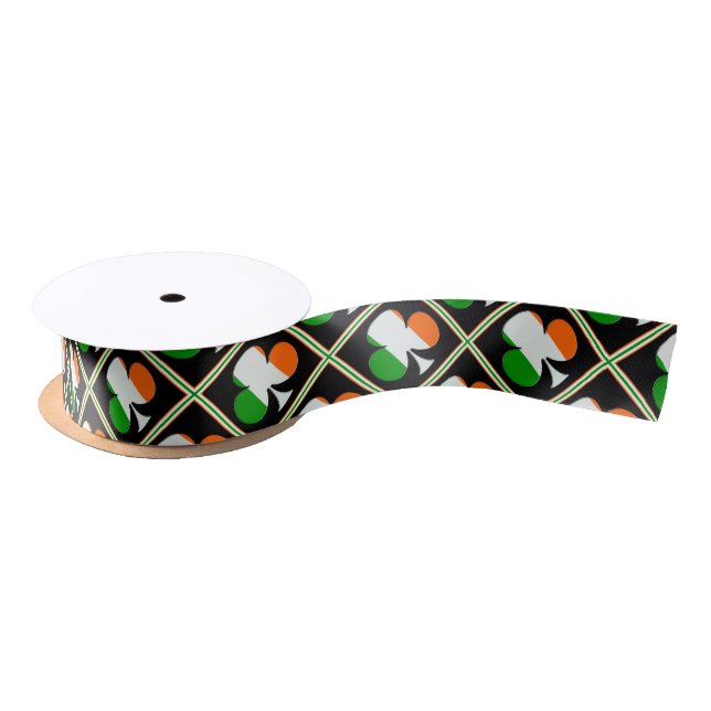 Irish Flag Shamrocks Pattern Satin Ribbon (Spool)