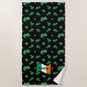 Irish Flag Shamrocks Personalized Beach Towel