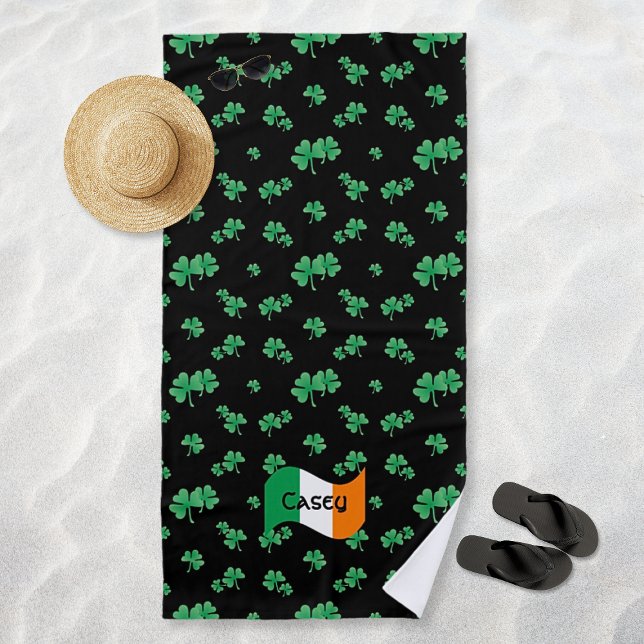 Irish Flag Shamrocks Personalized Beach Towel (Irish Flag Shamrocks Personalized Beach Towel)