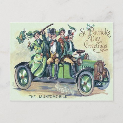 Irish Flag Shillelagh Green Car Shamrock Postcard