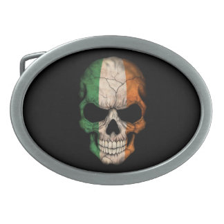 Irish Flag Skull on Black Oval Belt Buckle