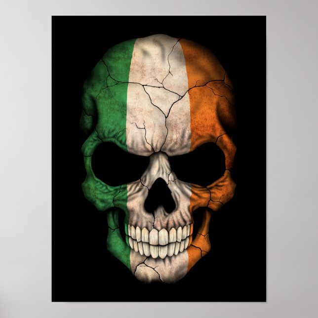 Irish Flag Skull on Black Poster (Front)