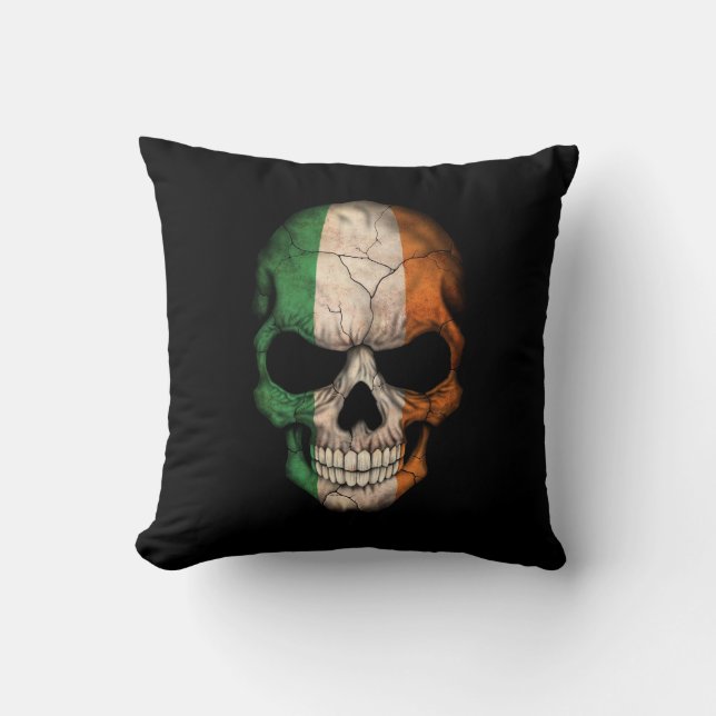 Irish Flag Skull on Black Throw Pillow (Front)