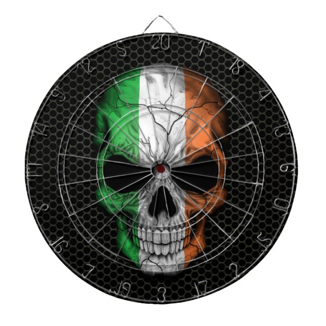 Irish Flag Skull on Steel Mesh Graphic Dartboard With Darts (Front)
