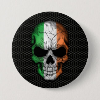 Irish Flag Skull on Steel Mesh Graphic Pinback Button