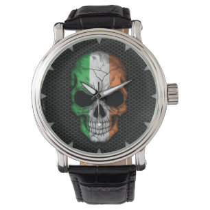 Irish Flag Skull on Steel Mesh Graphic Watch
