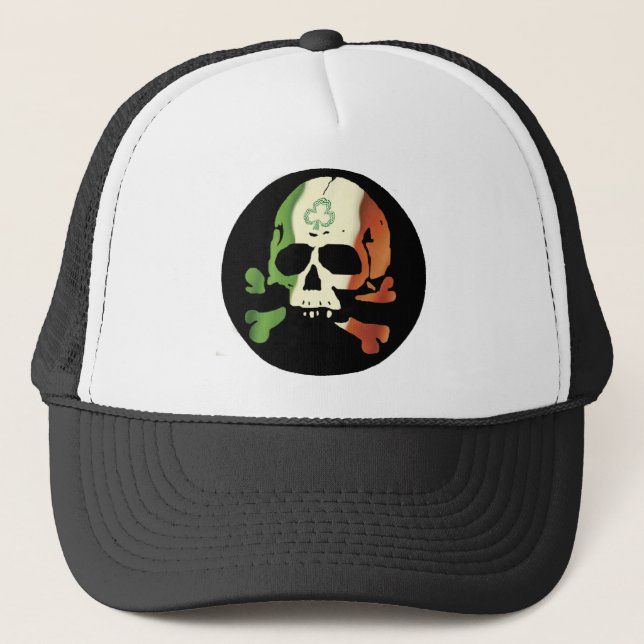 Irish flag skull trucker hat (Front)