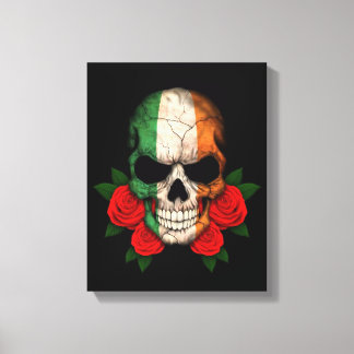 Irish Flag Skull with Red Roses Canvas Print