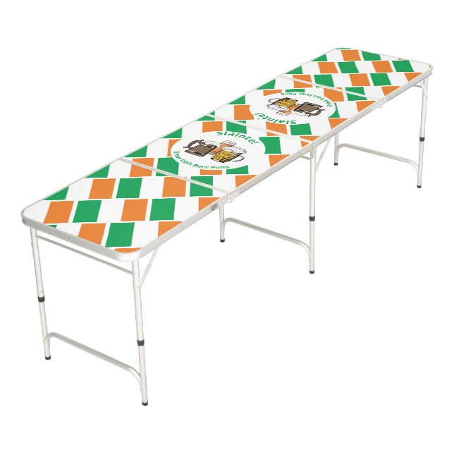 IRISH FLAG Sláinte! Cartoon Beers Beer Pong Table (Angled)