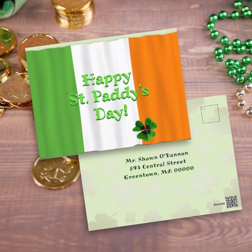 Irish Flag St Paddys Day Postcard Greeting