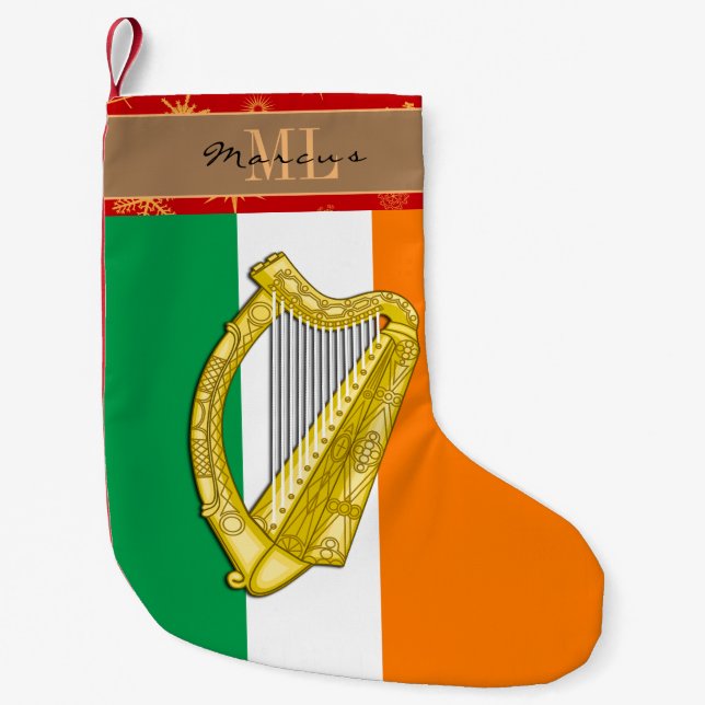 Irish Flag stocking, Ireland, monogram, harp Small Christmas Stocking (Front)