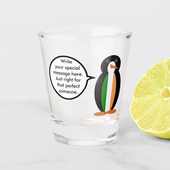 Irish Flag Talking Ms Penguin Personalized  Shot Glass (Front)