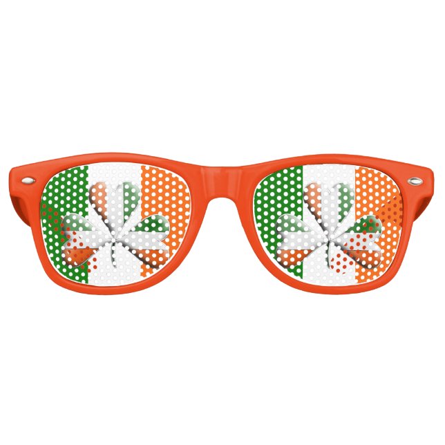 Irish Flag Tri Colors Themed Shamrock Retro Sunglasses (Front)