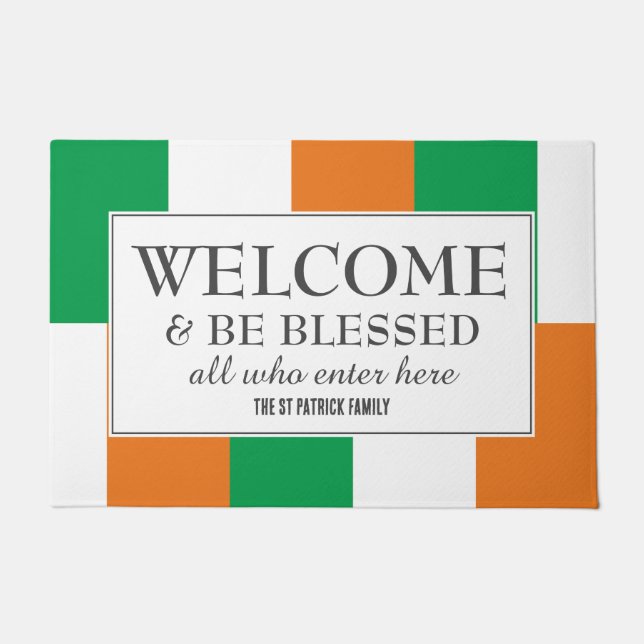 IRISH FLAG Welcome Be Blessed Ireland Doormat (Front)