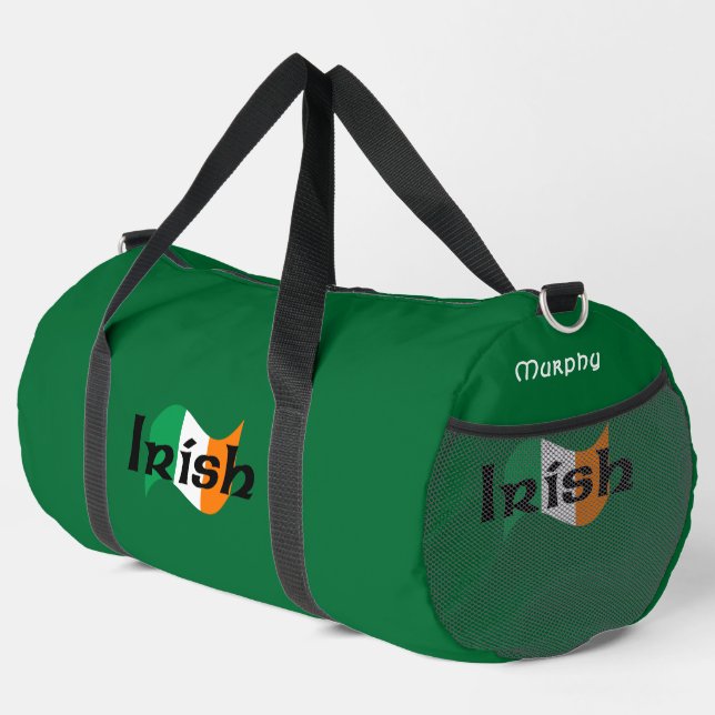 Irish Flag with Celtic Font Personalized Large Duffle Bag (Right Corner)