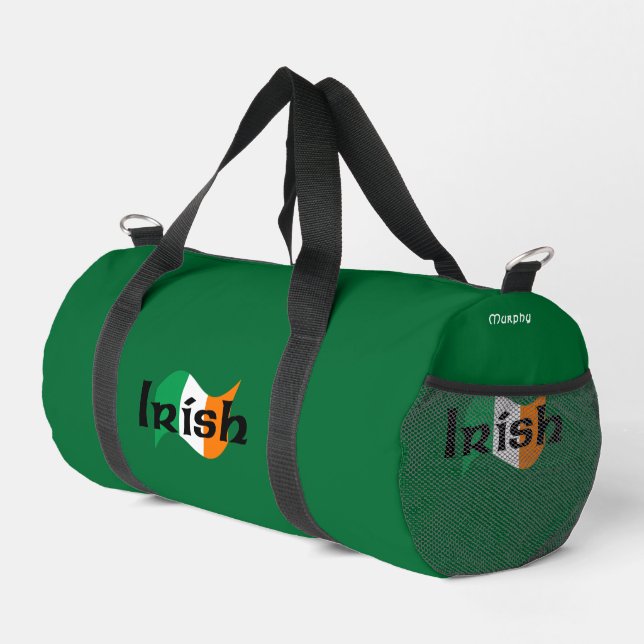 Irish Flag with Celtic Font Personalized Small Duffle Bag (Right Corner)