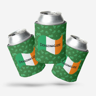 Irish Flag with Shamrocks Can Cooler