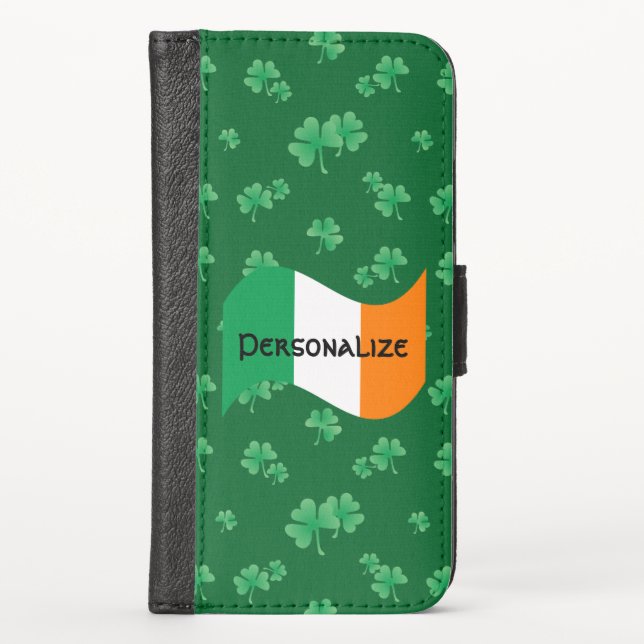 Irish Flag with Shamrocks iPhone Wallet Case (Front)