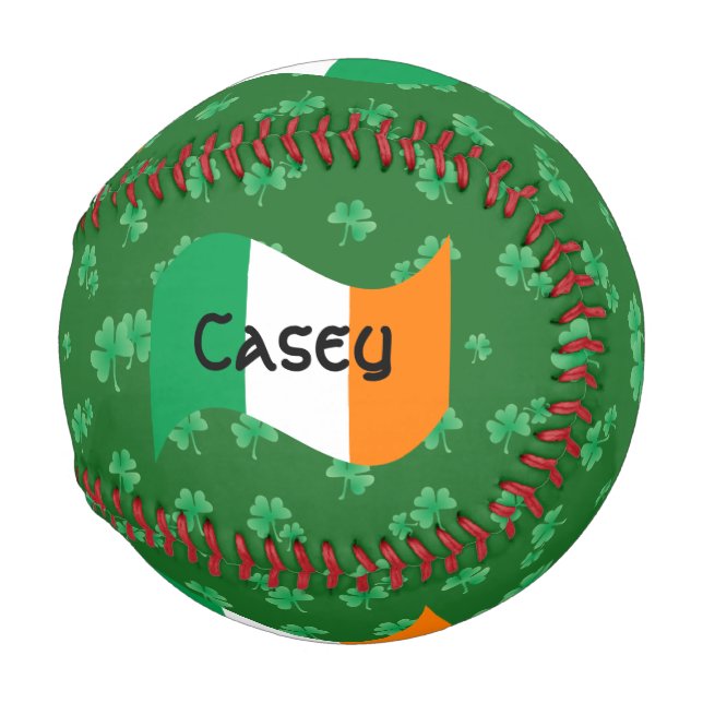 Irish Flag with Shamrocks Personalized Baseball (Back Left)