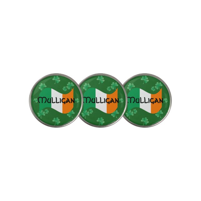 Irish Flag with Shamrocks Personalized Golf Ball Marker (3 Up)