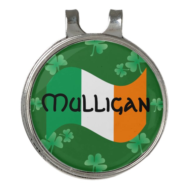 Irish Flag with Shamrocks Personalized Golf Hat Clip (Front)