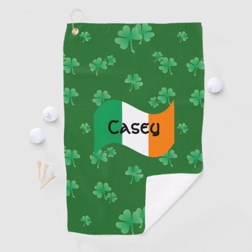 Irish Flag with Shamrocks Personalized Golf Towel