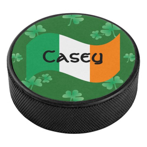 Irish Flag with Shamrocks Personalized Hockey Puck