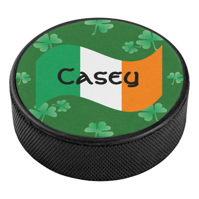 Irish Flag with Shamrocks Personalized Hockey Puck (3/4)