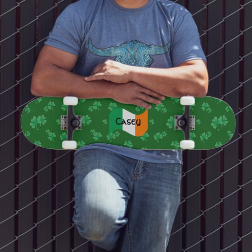 Irish Flag with Shamrocks Personalized Skateboard