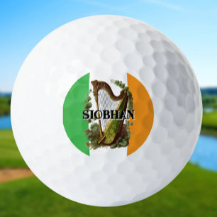 Irish flag with Vintage harp and Custom Name Golf Balls