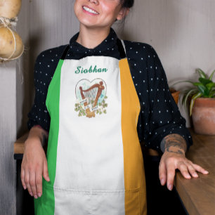 Irish flag with Vintage harp and Shamrock Custom Apron
