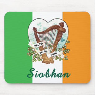 Irish flag with Vintage harp and Shamrock Custom Mouse Pad