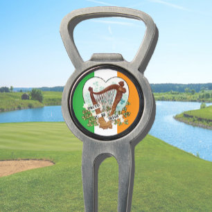 Irish flag with Vintage harp and Shamrock Divot Tool