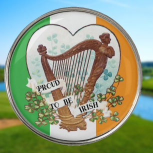 Irish flag with Vintage harp and Shamrock Golf Ball Marker