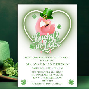 Irish Flamingo Lucky In Love Bridal Shower Invitation