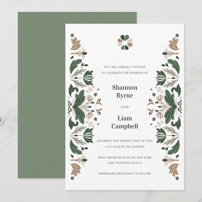 Irish Folk Art Shamrock Celtic Wedding Invitation (Front/Back)