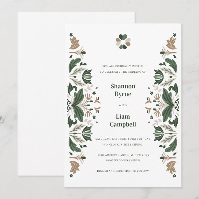 Irish Folk Art Shamrock Celtic Wedding Invitation (Front/Back)
