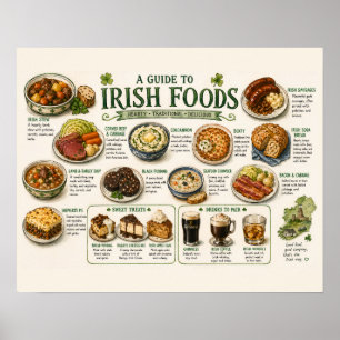 Irish Food Guide Traditional Culinary Illustration Poster