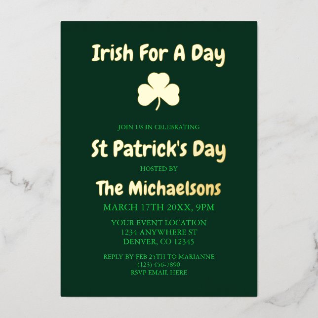 Irish For A Day Foil Invitation (Front)