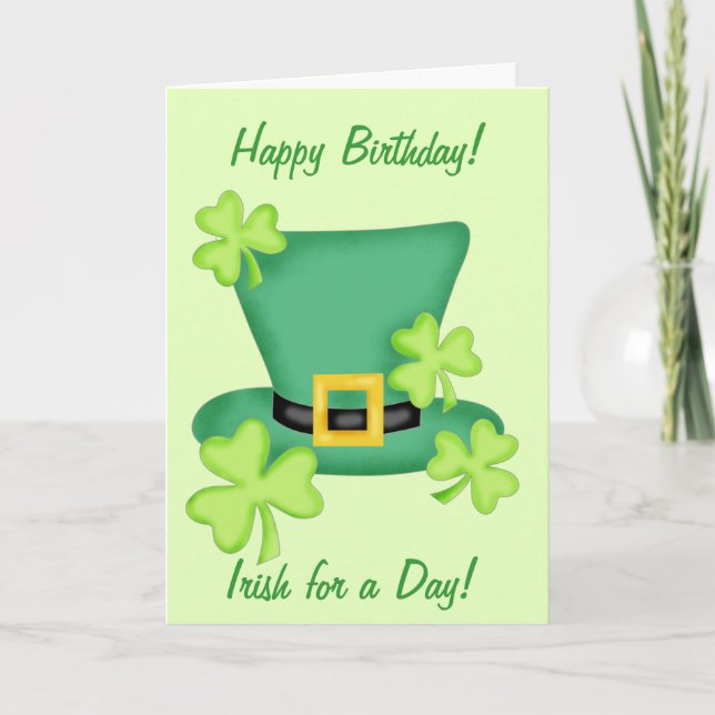Irish for a Day Happy Birthday Shamrock Card (Front)